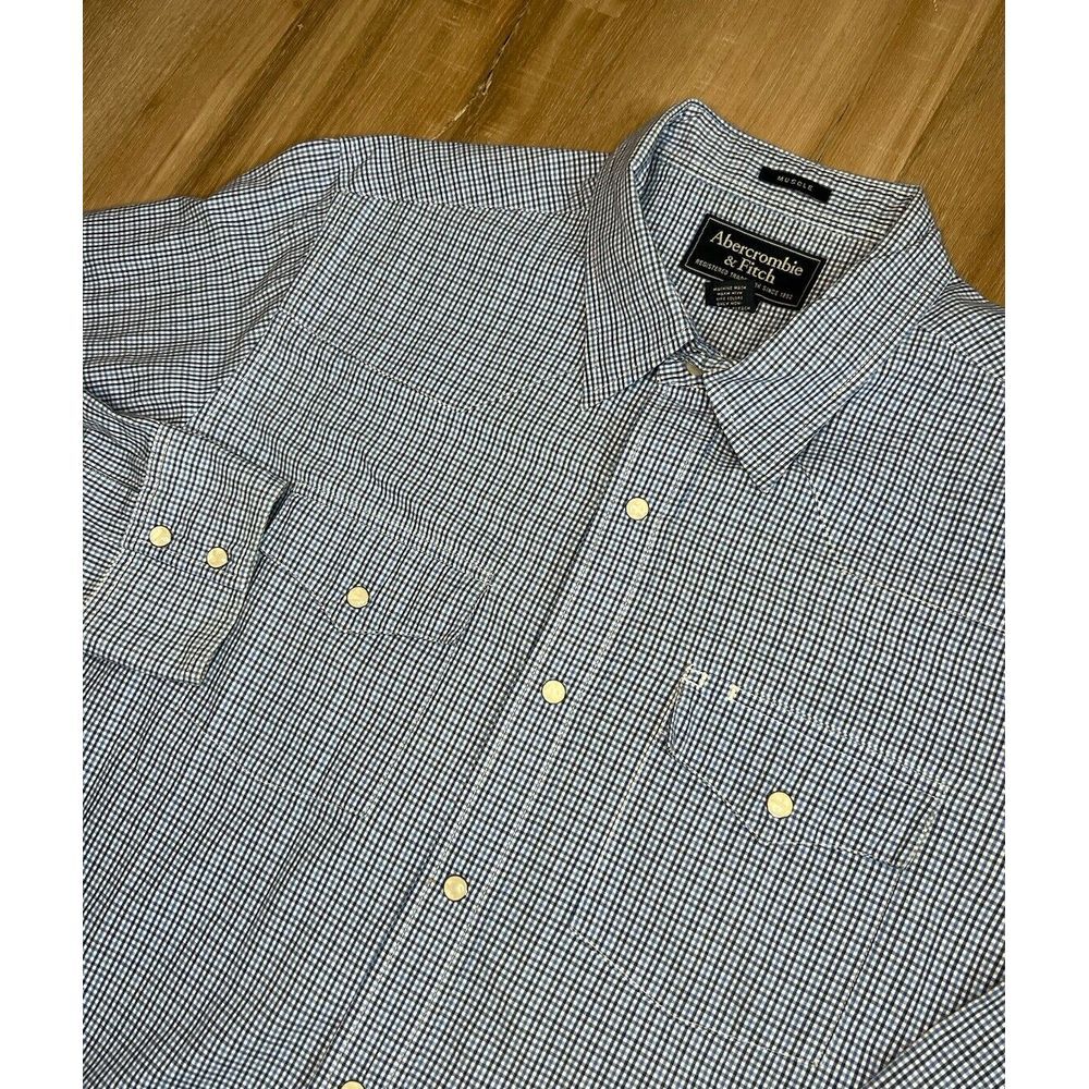 Abercrombie & Fitch Mens Long Sleeve Plaid Pearl‎ Snap Button Shirt Muscle XL
